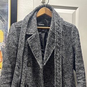 Express women’s Black and White Herringbone Trench Coat